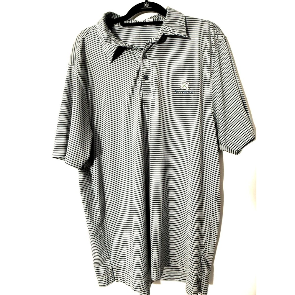 Bellwood Golf Club Polo Mens XL Blue and Gray Striped Performance Shirt